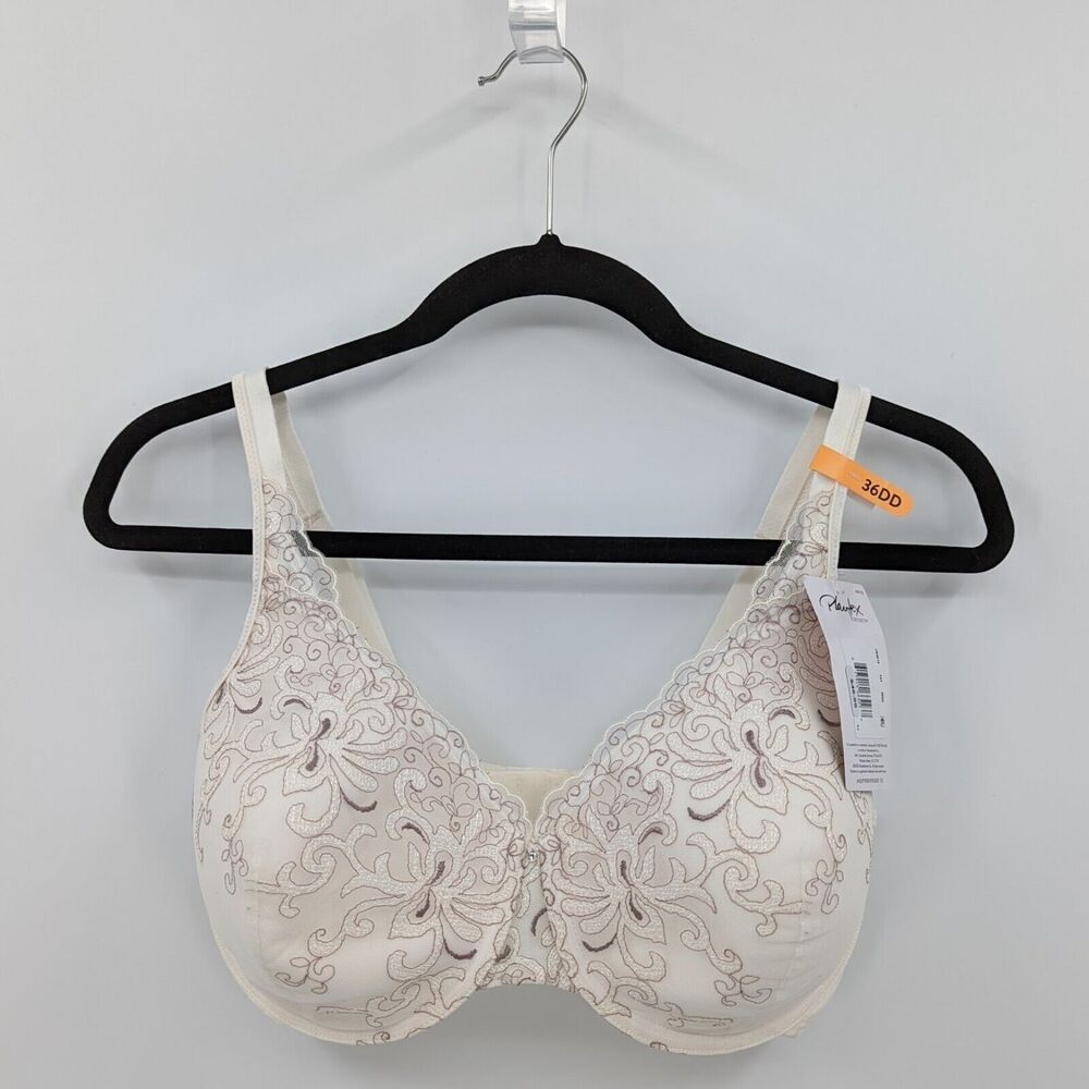 Playtex Secrets Bra 36DD Ivory BEAUTIFUL LIFT Embroidery Underwire 4513
